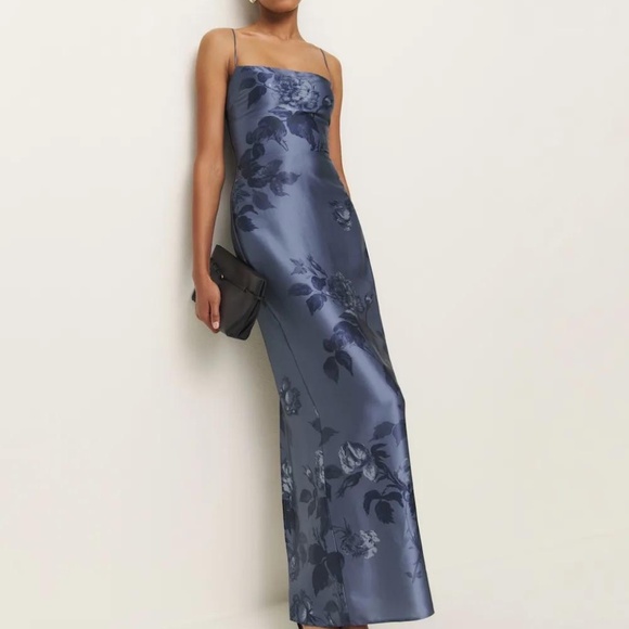 NWT Reformation Frankie Silk Dress Blue - Size 2 - Picture 1 of 2